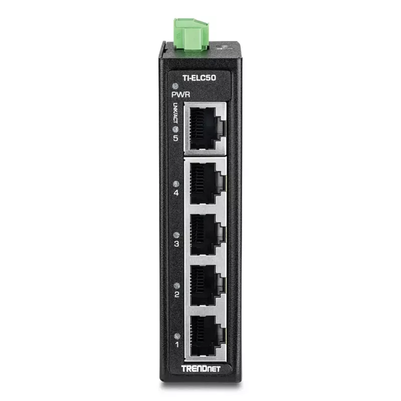 TRENDnet TI-ELC50 Ne pārvaldīts 5-portu Fast Ethernet tīkla slēdzis (10/100), 9.6–60V, sienas/DIN-sliedes stiprinājums