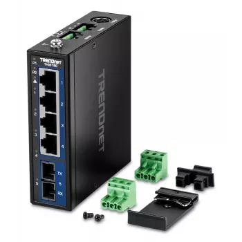 Nepārvaldāms Gigabitu Ethernet slēdzis TRENDnet TI-G51SC, 4x RJ-45 10/100/1000, 10 Gbit/s kapacitāte, 2000 MAC, 9–60V, sienas montāža