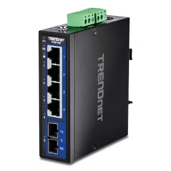 Nepārvaldāms Gigabitu Ethernet slēdzis TRENDnet TI-G51SC, 4x RJ-45 10/100/1000, 10 Gbit/s kapacitāte, 2000 MAC, 9–60V, sienas montāža