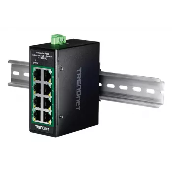 Nepārvaldāms Fast Ethernet PoE slēdzis TRENDnet TI-PELC80 — 8x 10/100 Mbps RJ-45, IEEE 802.3af/at, 48–56V DC, sienas montāža