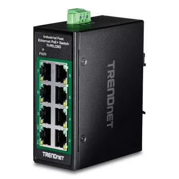 Nepārvaldāms Fast Ethernet PoE slēdzis TRENDnet TI-PELC80 — 8x 10/100 Mbps RJ-45, IEEE 802.3af/at, 48–56V DC, sienas montāža