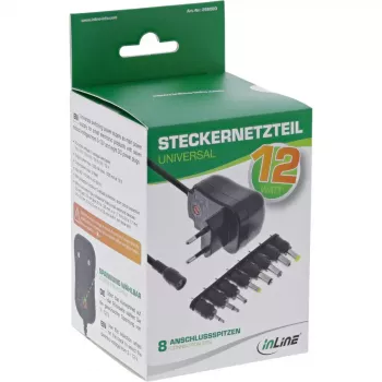 InLine universāls barošanas bloks 12W, 110-240V uz 3-12V, max. 1200mA