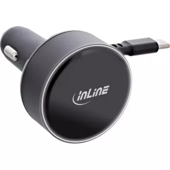 InLine 31502R auto lādētājs melns ar USB-C kabeli un portu, ātrā uzlāde