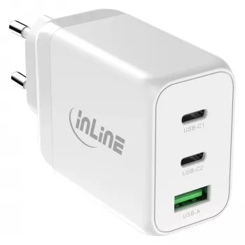 InLine 31506E iekštelpu lādētājs — universāls ātrlādētājs, 100–240V, līdz 20V/5A, 1x USB-A, 2x USB-C, balts