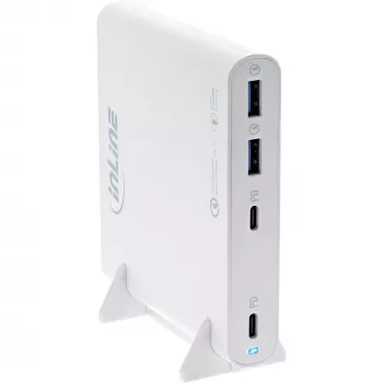 InLine USB barošanas bloks, GaN lādētājs, 4 porti, 2x USB-C + 2x USB-A, 120W, balts