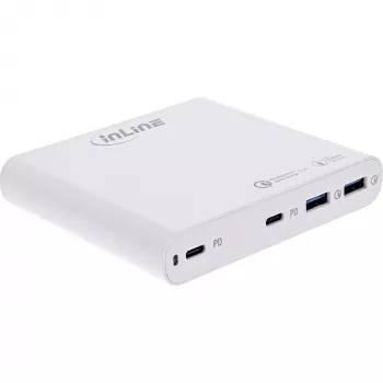 InLine USB barošanas bloks, GaN lādētājs, 4 porti, 2x USB-C + 2x USB-A, 120W, balts