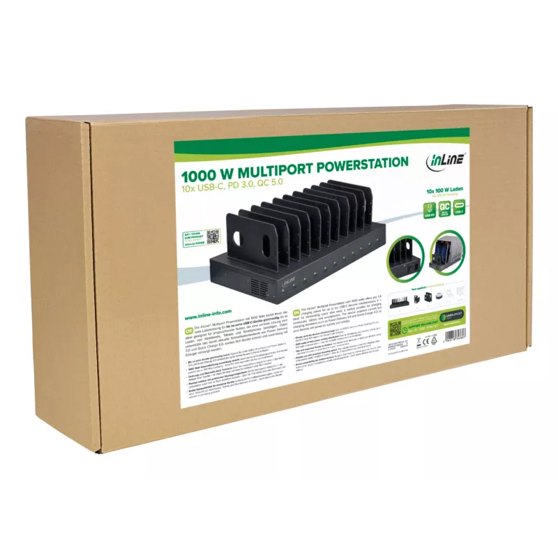 InLine 31516B 10 portu USB-C lādētājs 1000 W melns