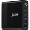 InLine USB PD barošanas bloks, GaN lādētājs, 5-portu, USB-C + USB-A, 140W, ar displeju