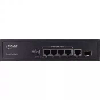 InLine® neapvaldīts PoE+ Gigabitu tīkla slēdzis 5 porti (4x PoE+), 1xSFP, 1Gb/s, galddatora