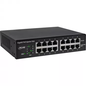 InLine PoE+ Gigabit tīkla inžektoru centrmezgls 8 porti (8x PoE+), 1 Gb/s, 19 collu 1U