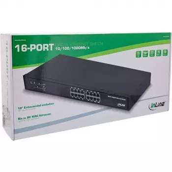 InLine 16 portu Gigabitu tīkla slēdzis, 1Gb/s, 19 collu 1U, bez ventilatora