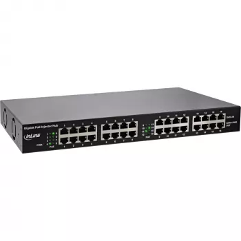 InLine PoE+ Gigabit Injector Hub 16 Port PoE+, 19 inch 1U, komplektā kronšteini, 2 ventilatori