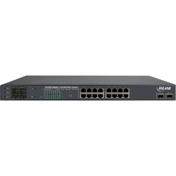 InLine PoE+ Gigabit Tīkla Slēdzis 24 porti, 1 Gb/s, 2xSFP, 19 collu 1U (ar kronšteiniem)