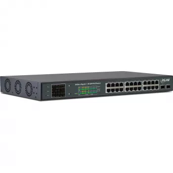InLine PoE+ Gigabitu tīkla slēdzis 24 porti, 1 Gb/s, 2xSFP, 19 collu 1U (ar kronšteiniem)