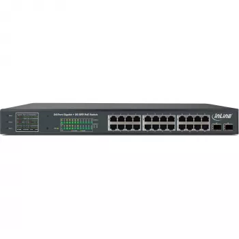 InLine PoE+ Gigabitu tīkla slēdzis 24 porti, 1 Gb/s, 2xSFP, 19 collu 1U (ar kronšteiniem)
