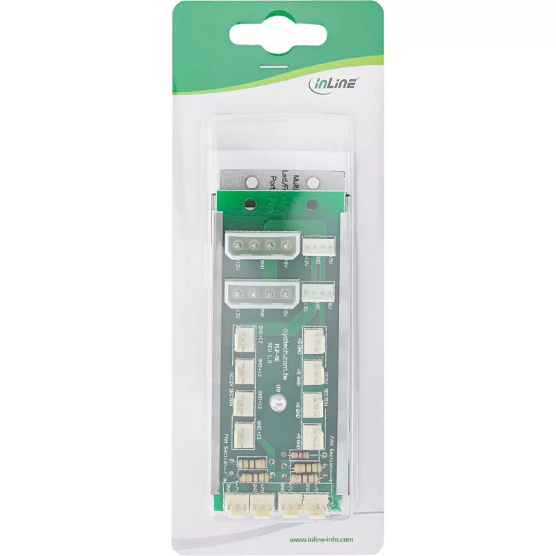 InLine Multi Port Panel 2x Molex 4 kontaktu uz 12 x 3 kontaktu ventilatora savienotājs 12 ventilatoriem
