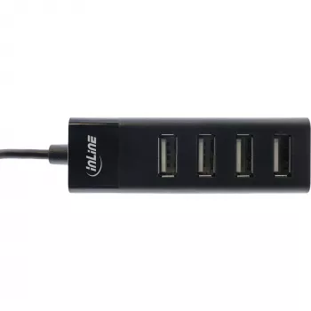 InLine USB 2.0 4 portu centrmezgls, Type-A vīriešu uz 4x Type-A sieviešu, melns, 30 cm, plāns