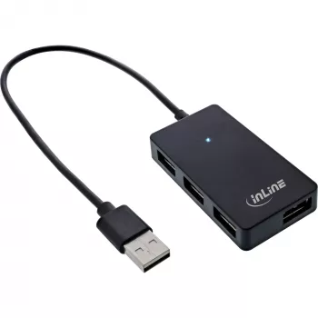 InLine USB 2.0 4-Portu Hubs, Type-A vīriešu uz 4x Type-A sieviešu, melns, 30 cm