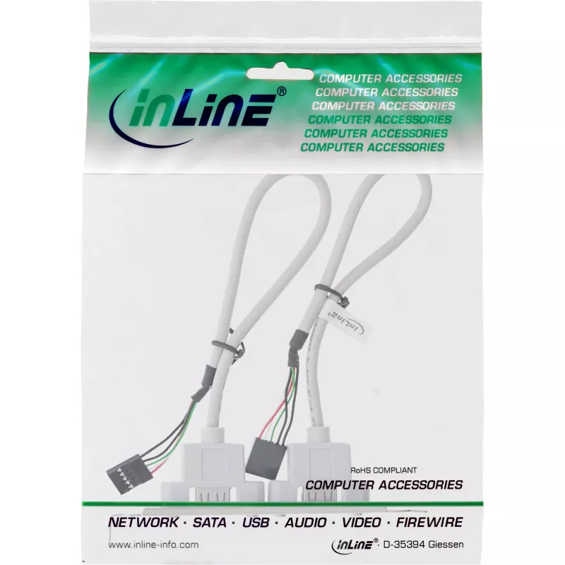 InLine Slot Bracket 2x USB 2.0 Type A sievišķais uz 2x 5 kontaktu iekšējo header 0.3m