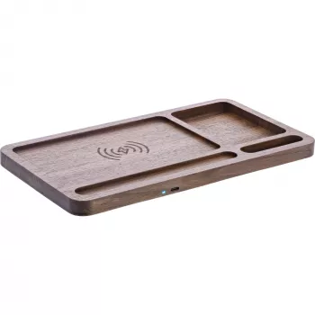 Organizators InLine WoodCharge ar Qi bezvadu uzlādes virsmu un USB barošanu