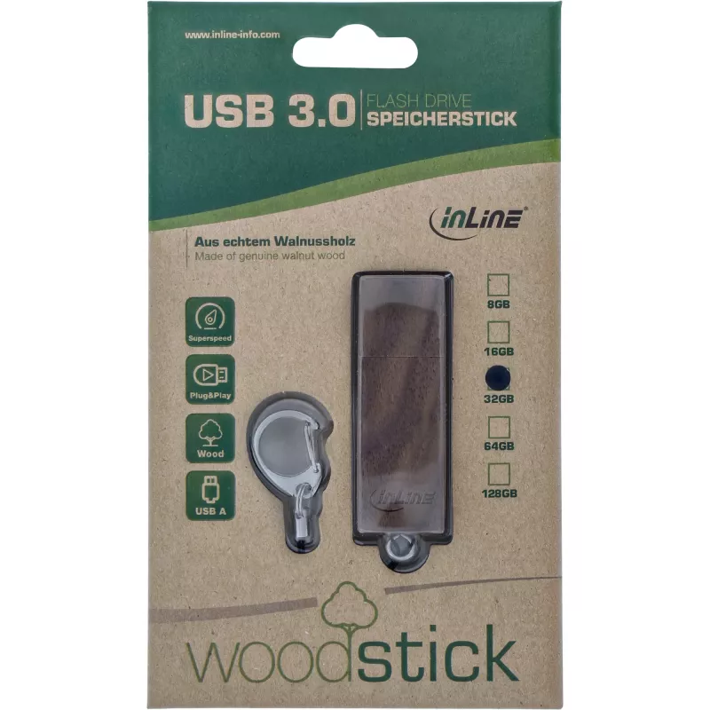 InLine USB 3.0 zibatmiņa, valriekstu koks, ar atslēgu piekariņu, 128GB