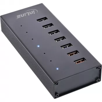 InLine USB 3.2 Gen.1 7 Portu Hubs Alumīnija Korpusā ar 2.5A Barošanas Bloku, melns