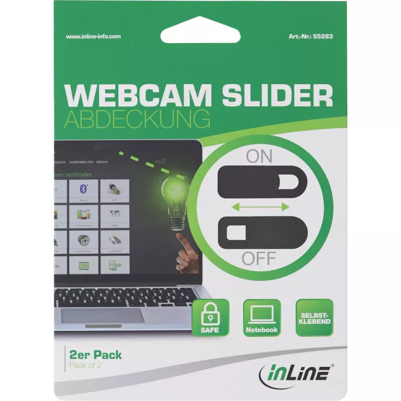 InLine Webcam Slider Cover, melns, 2 gabalu iepakojums