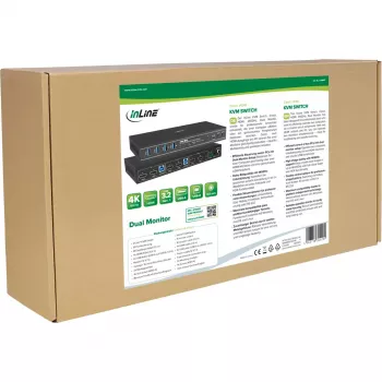 InLine 57885F KVM slēdzis, 2 porti, HDMI, 4K60Hz, divi monitori, metāla korpuss, melns