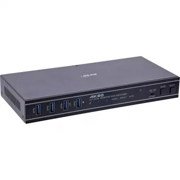 InLine 57885F KVM slēdzis, 2 porti, HDMI, 4K60Hz, divi monitori, metāla korpuss, melns