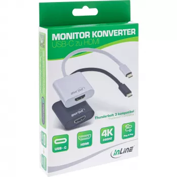 InLine USB-C uz HDMI pārveidotājs, USB-C vīrišķais uz HDMI sievišķo (DP Alt Mode), 4K/60Hz