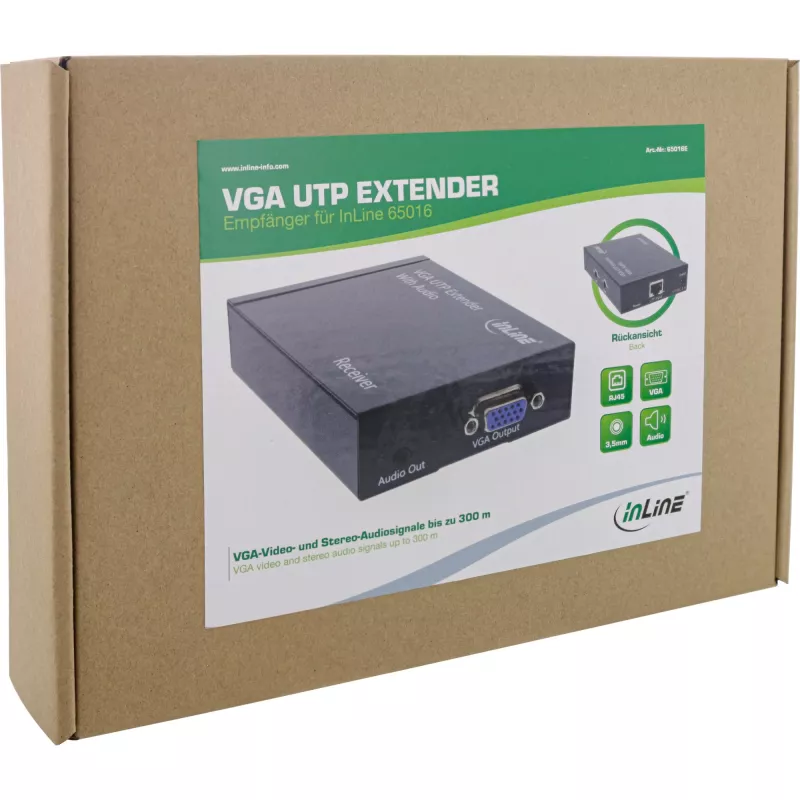 InLine VGA + Audio Extender uztvērējs līdz 300m pa UTP/STP tīkla kabeli RJ45