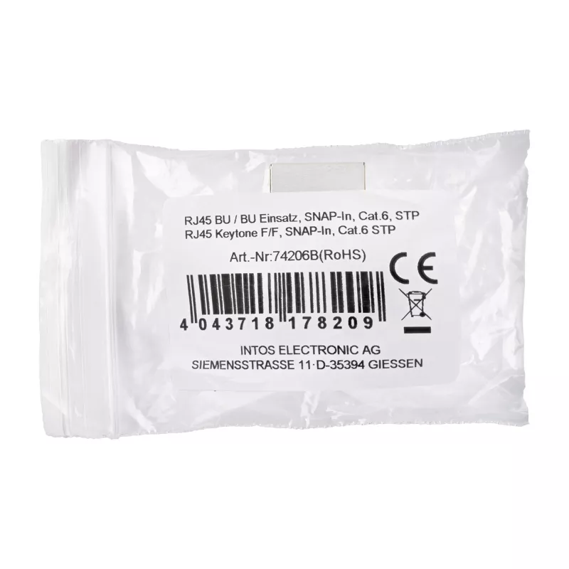 InLine RJ45 modulis sievišķais-sievišķais SNAP-In Cat.6 STP, melns/sudrabs
