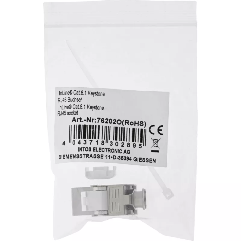 InLine RJ45 Keystone Jack Snap-In modulis Cat.8.1 plakans metālisks 1 gab.