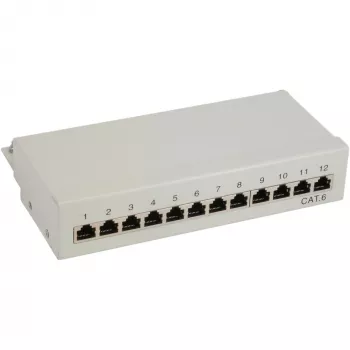 InLine Patch Panel Cat.6 12 Portu Galda/Sienas Montāžai Gaiši Pelēks RAL7035