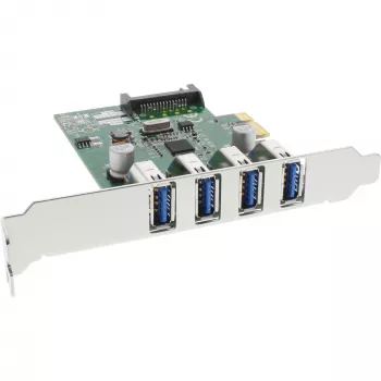 InLine USB 3.0 4 Portu Hosta Kontrolieris PCIe ar LP Kronšteinu un 4 Kontaktu Papildu Barošanu