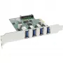 InLine USB 3.0 4 Portu Hosta Kontrolieris PCIe ar LP Kronšteinu un 4 Kontaktu Papildu Barošanu