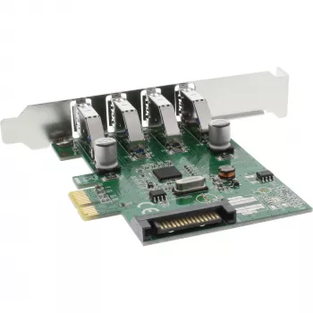 InLine USB 3.0 4 Portu Hosta Kontrolieris PCIe ar LP Kronšteinu un 4 Kontaktu Papildu Barošanu