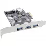 InLine 3+1 portu USB 3.0 kontrollera, PCIe, ar SATA barošanu un LP stiprinājumu