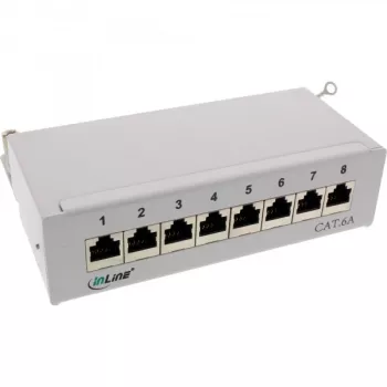 InLine Patch Panel Cat.6A galda/sienas montāža 8 porti gaiši pelēks RAL7035