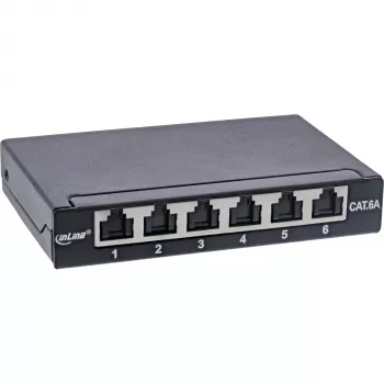 InLine Patch panel Cat.6A 0.5U 6-port, galda/sienas/statīva, melns ar putekļu aizsardzību