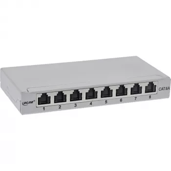 InLine Patch panel Cat.6A 0,5U 8-portu, galda/sienas/sliedes, pelēks, putekļu aizsardzība