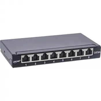 InLine Patch panel Cat.6A 0,5U 8-portu, galda/sienas/sliedes, melns, putekļu aizsardzība