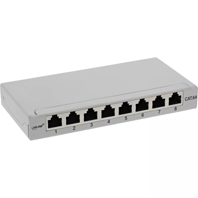InLine Patch panel Cat.6A 0.5U 8-portu, galda/sienas montāžai, gaiši pelēks RAL7035