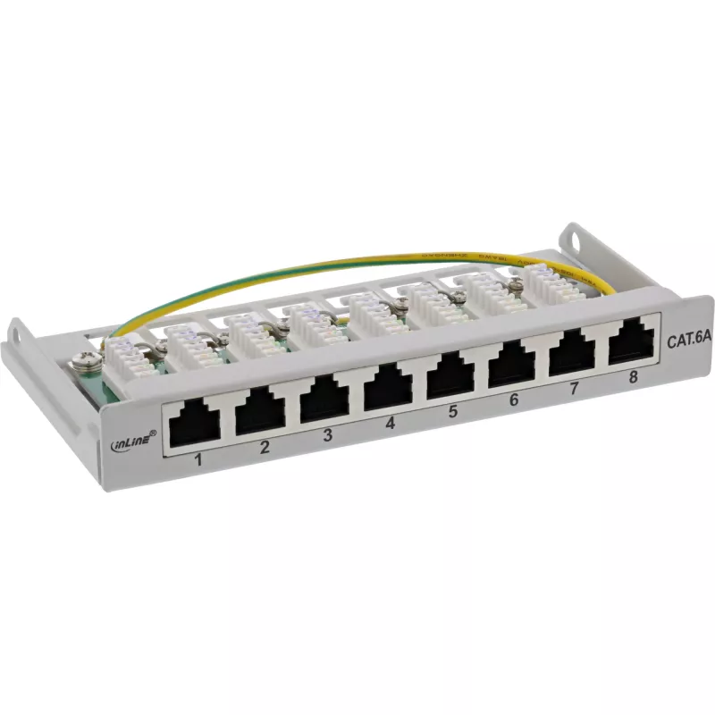 InLine Patch panel Cat.6A 0.5U 8-portu, galda/sienas montāžai, gaiši pelēks RAL7035