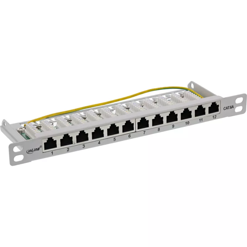 InLine Patch panel 10 collu Cat.6A 0.5U 12 portu gaiši pelēks RAL7035