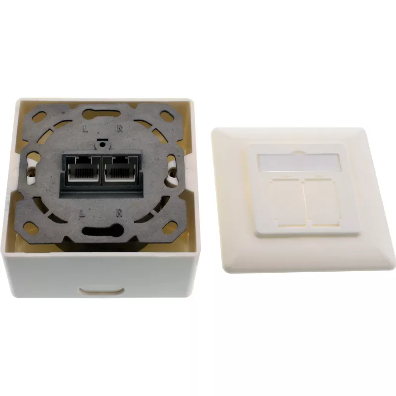 InLine sienas kontaktligzda Cat.6A virsmas montāža 2x RJ45 sievišķā RAL9010 balta