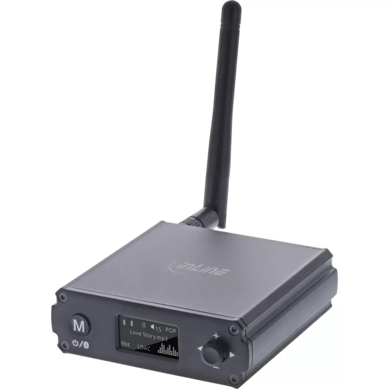 InLine Bluetooth 5.1 HiFi uztvērējs un USB DAC ar LCD, 30m diapazons