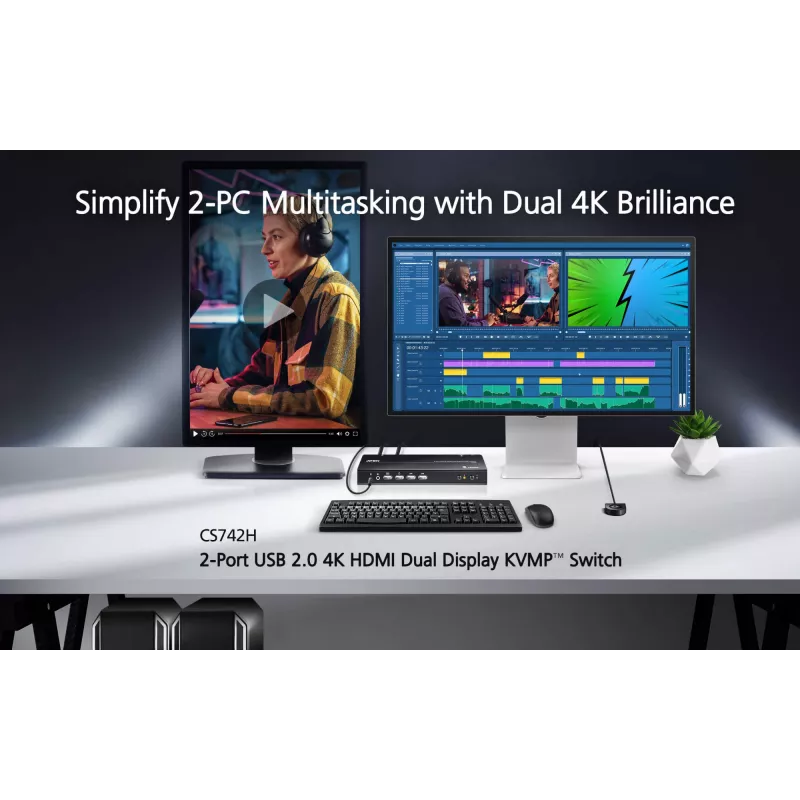 ATEN 2-Port USB 4K HDMI Dual-Display KVMP Slēdzis (ar kabeļiem)