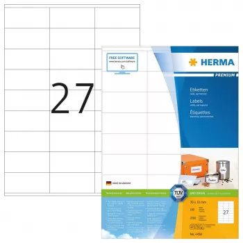 Pašlīmējošās printera etiķetes HERMA Labels Premium A4 70x32 mm