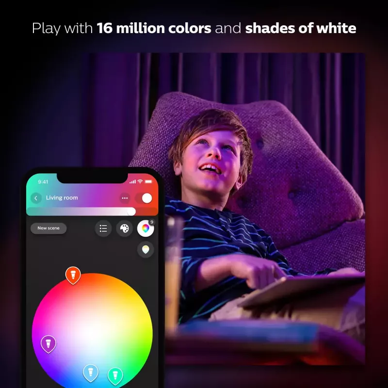 Philips Hue White and Colour Ambience viedās LED gaismas sākuma komplekts — 2× E27 11W spuldzes, Bluetooth/Zigbee